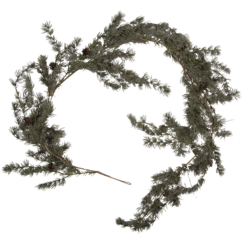 Clayre&Eef Kerstguirlande 20x7x180 cm / 3xAA Groen Hout afbeelding