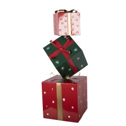 Clayre & Eef Kerstdecoratie Beeld Cadeau 36x36x90 cm Rood Groen Metaal