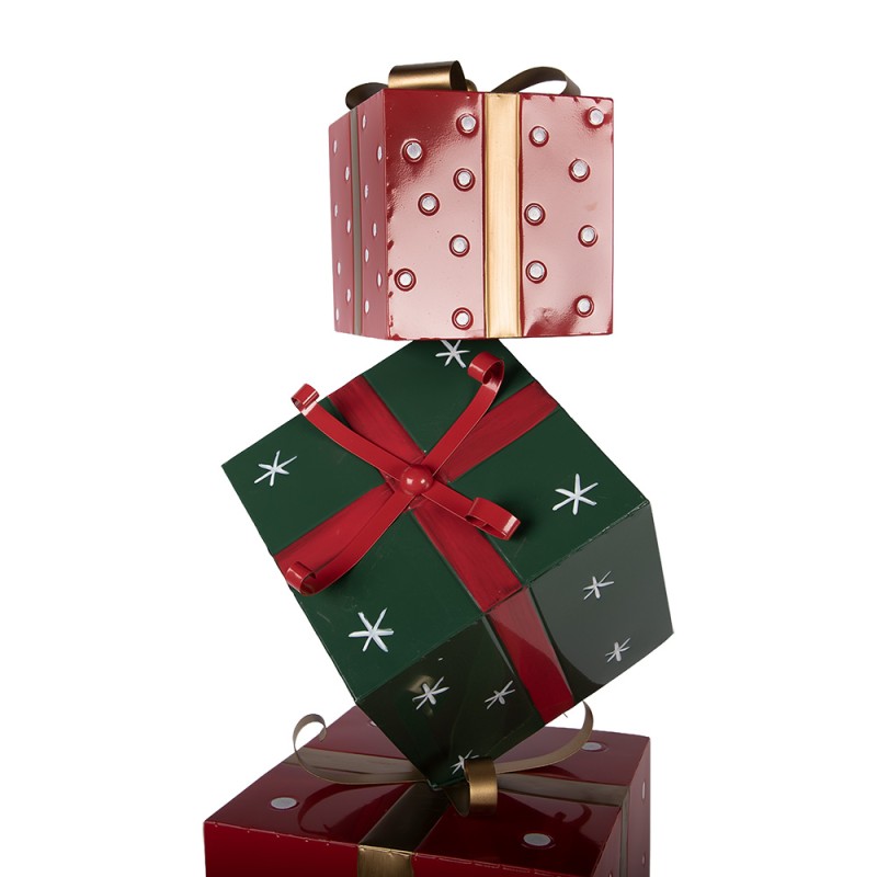 Clayre & Eef Décoration de Noël Image Cadeau 36x36x90 cm Rouge Vert Métal