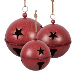 Clayre & Eef Statuetta decorativa di Natale Pallina di Natale Ø 60 / Ø 50 / Ø 40 cm Rosso Metallo