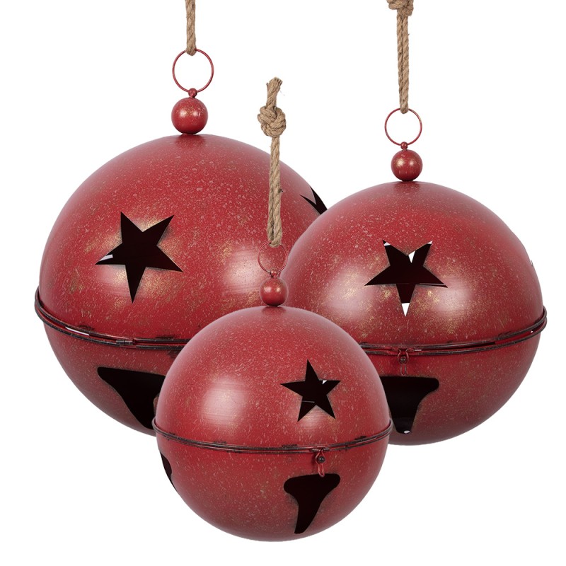 Clayre & Eef Statuetta decorativa di Natale Pallina di Natale Ø 60 / Ø 50 / Ø 40 cm Rosso Metallo
