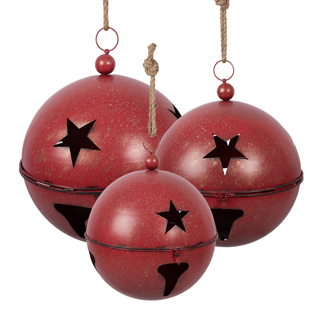 Clayre & Eef Kerstdecoratie Beeld Kerstbal Ø 60 / Ø 50 / Ø 40 cm Rood Metaal afbeelding