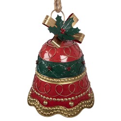 Clayre & Eef Kerstdecoratie Beeld Bel Ø 24x31 cm Rood Metaal