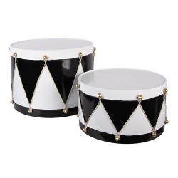 Clayre & Eef Statuetta decorativa di Natale Tamburo Ø 35x26 / Ø 30x17 cm Bianco Nero Metallo