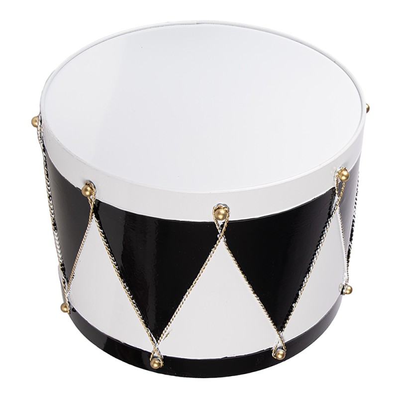 Clayre & Eef Statuetta decorativa di Natale Tamburo Ø 35x26 / Ø 30x17 cm Bianco Nero Metallo