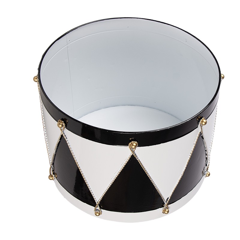 Clayre & Eef Statuetta decorativa di Natale Tamburo Ø 35x26 / Ø 30x17 cm Bianco Nero Metallo