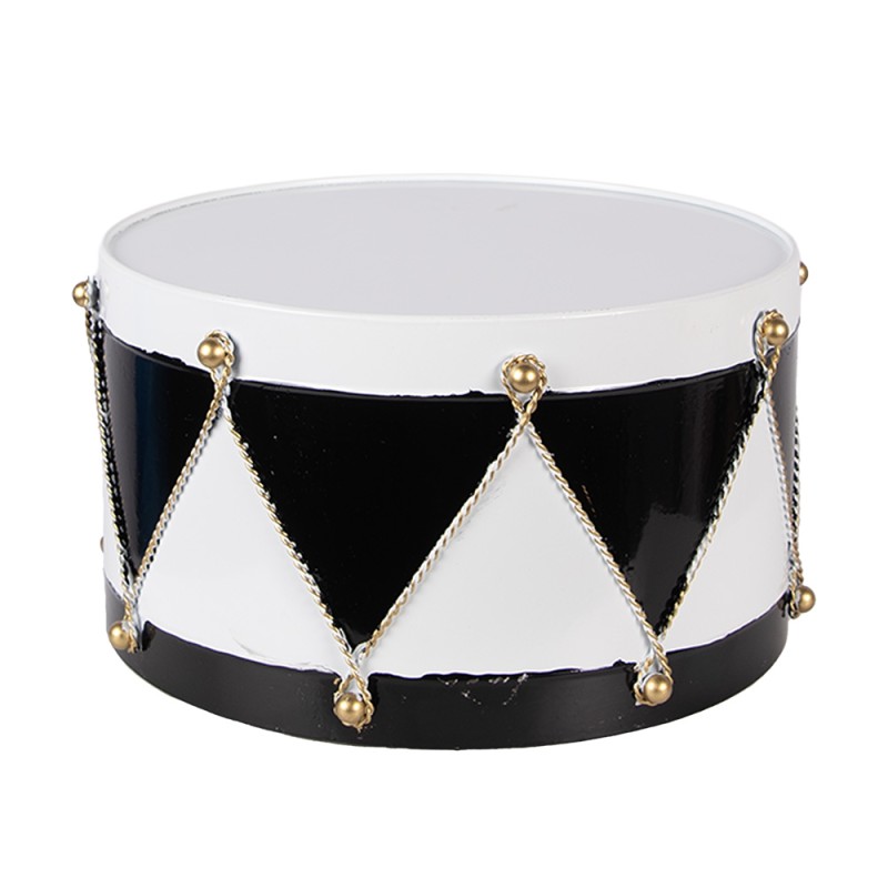 Clayre & Eef Statuetta decorativa di Natale Tamburo Ø 35x26 / Ø 30x17 cm Bianco Nero Metallo