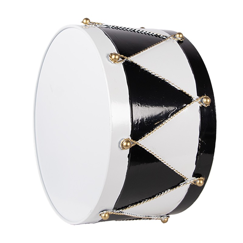 Clayre & Eef Statuetta decorativa di Natale Tamburo Ø 35x26 / Ø 30x17 cm Bianco Nero Metallo