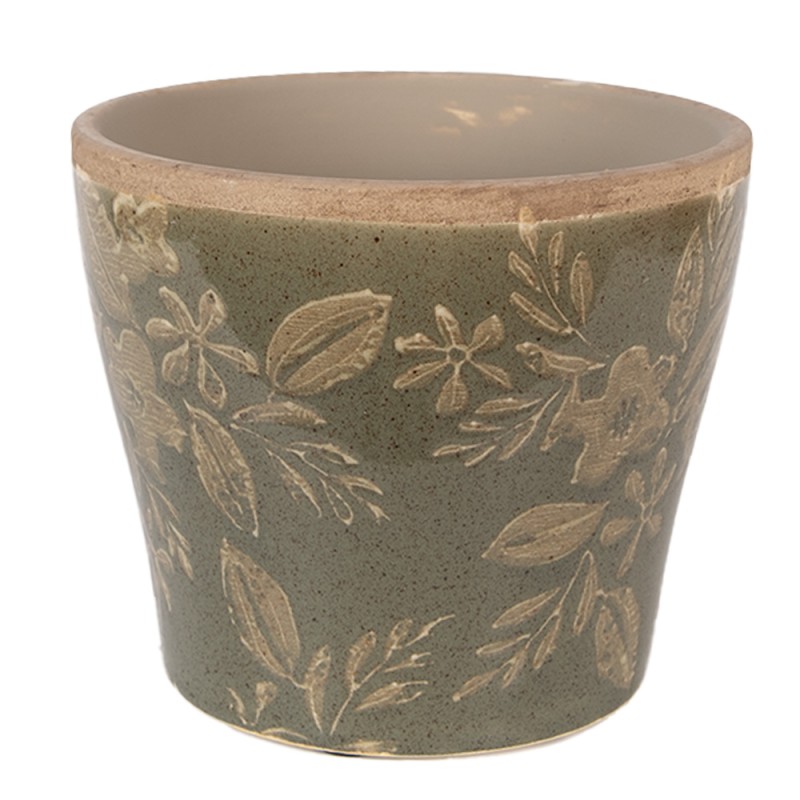 Clayre & Eef Planter Ø 10x9 cm Green Ceramic