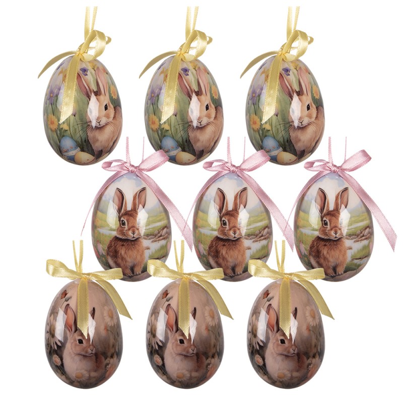 Clayre & Eef Set di 9 decorazioni pasquali Ø 5x8 cm Multi Plastica