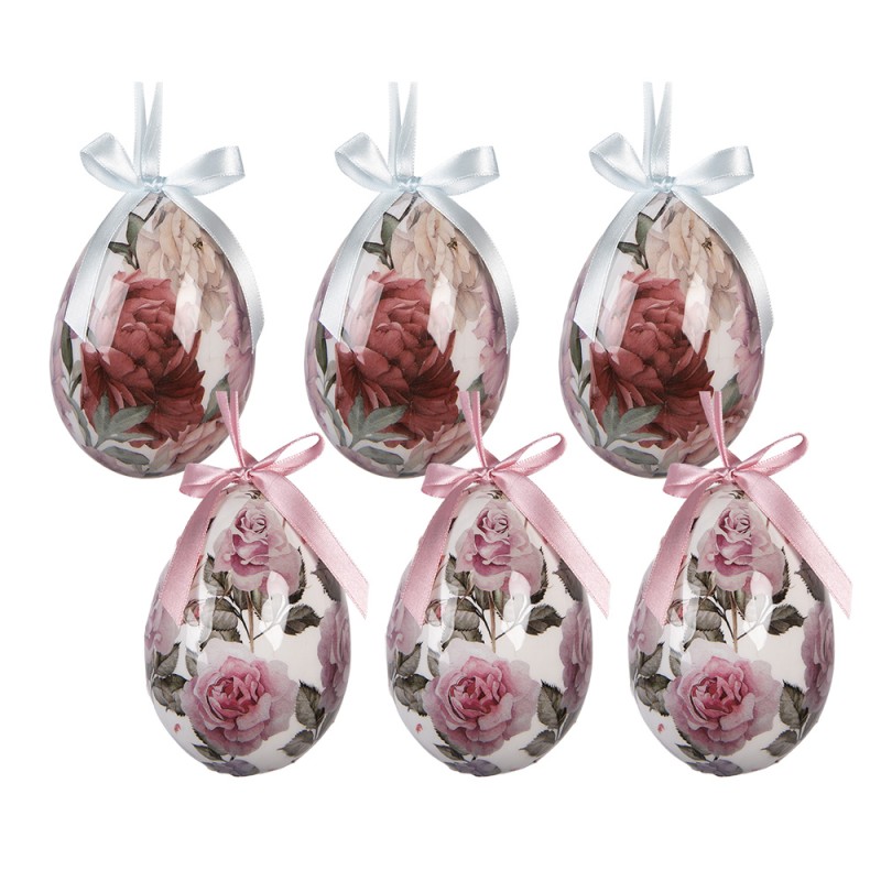 Clayre & Eef Pendentifs de Pâques, set de 6 7x10 cm Blanc Plastique