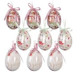 Clayre & Eef Set di 9 decorazioni pasquali Ø 5x8 cm Bianco Plastica
