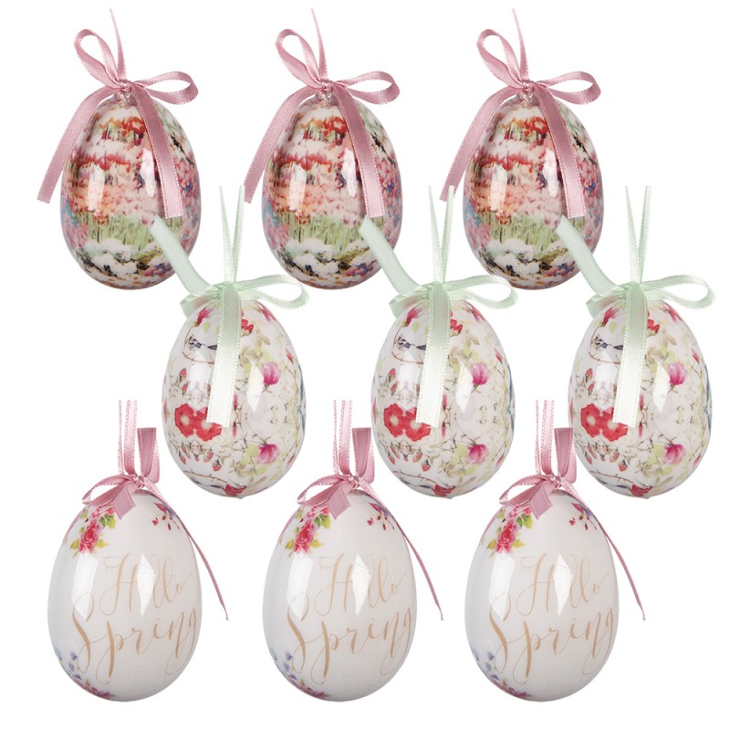 Clayre & Eef Set di 9 decorazioni pasquali Ø 5x8 cm Bianco Plastica