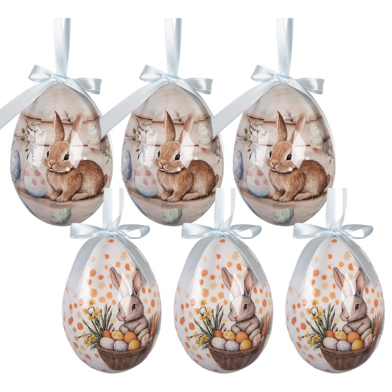 Clayre & Eef Easter ornament set of 6 7x10 cm White Plastic