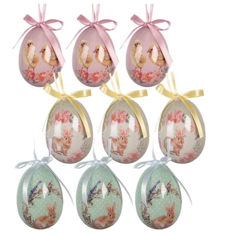 Clayre & Eef Easter ornament set of 9 Ø 5x8 cm Green Plastic