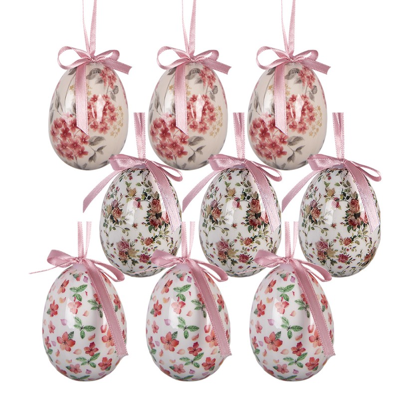 Clayre & Eef Set di 9 decorazioni pasquali Ø 5x8 cm Bianco Plastica