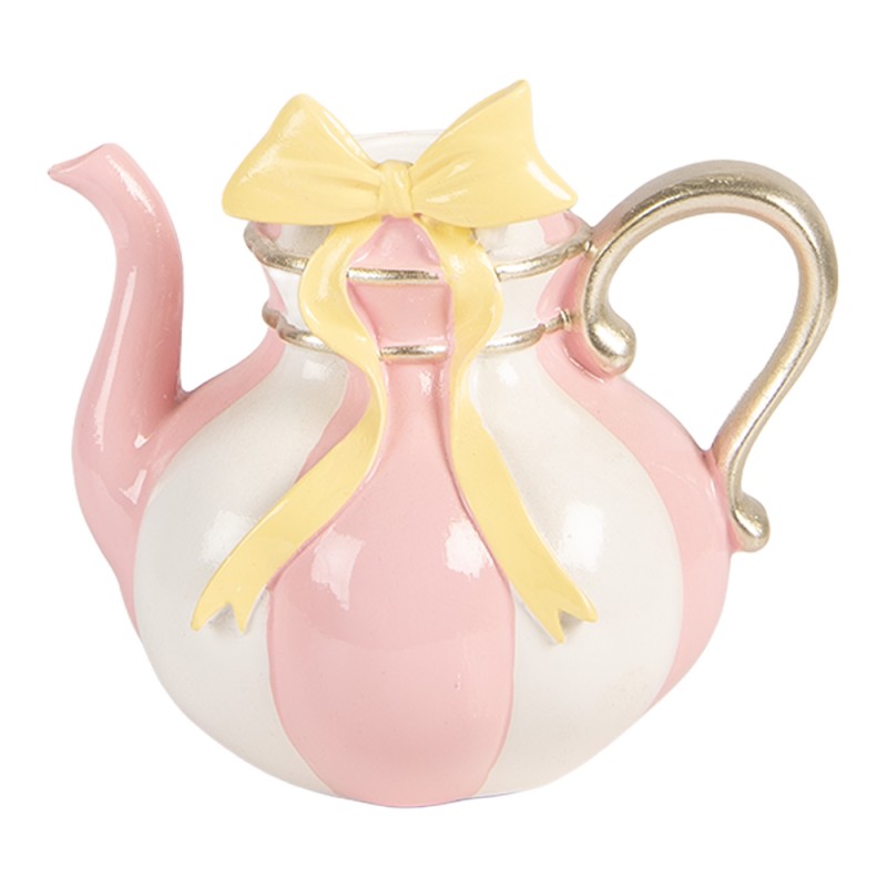 Clayre & Eef Kerzenständer Teekanne 13x10x11 cm Rosa Kunststoff