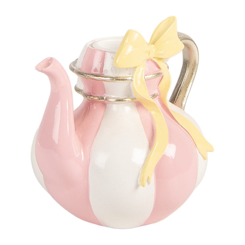 Clayre & Eef Kerzenständer Teekanne 13x10x11 cm Rosa Kunststoff