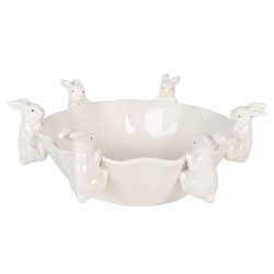 Clayre & Eef Bol de décoration Lapin 21x20x7 cm Blanc Céramique