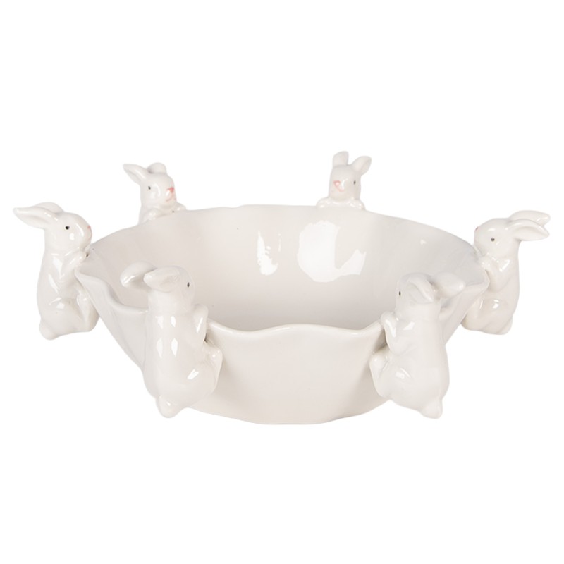 Clayre & Eef Bol de décoration Lapin 21x20x7 cm Blanc Céramique