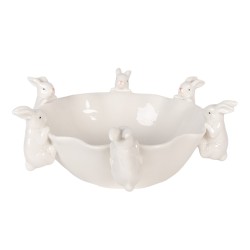 Clayre & Eef Bol de décoration Lapin 21x20x7 cm Blanc Céramique
