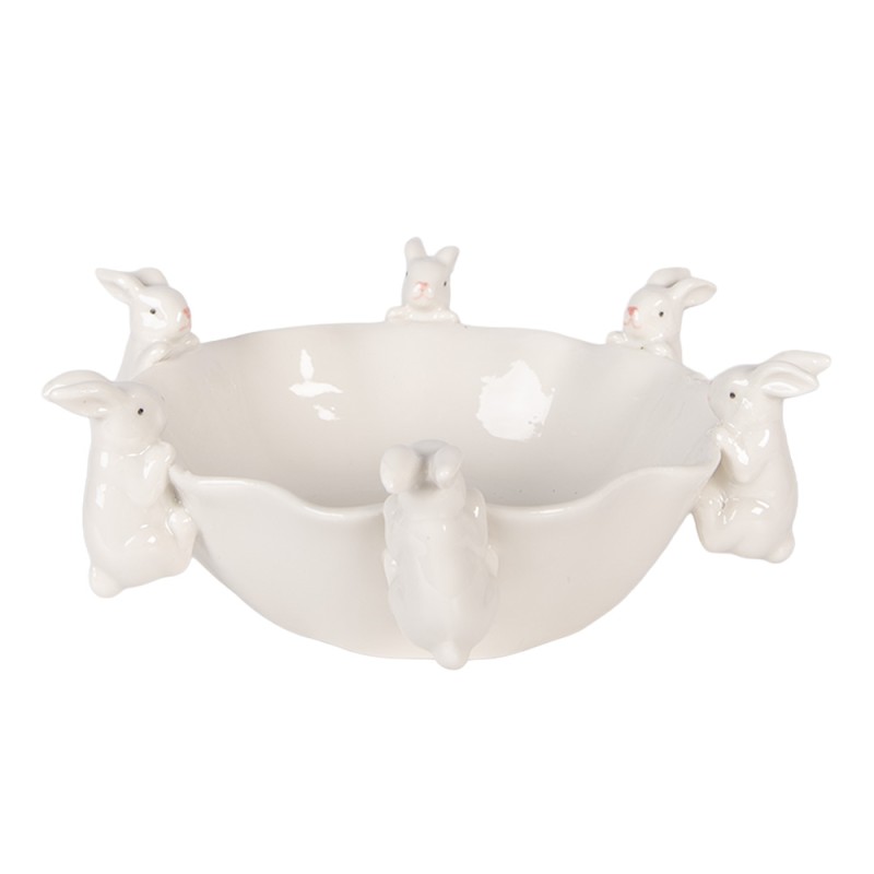 Clayre & Eef Bol de décoration Lapin 21x20x7 cm Blanc Céramique