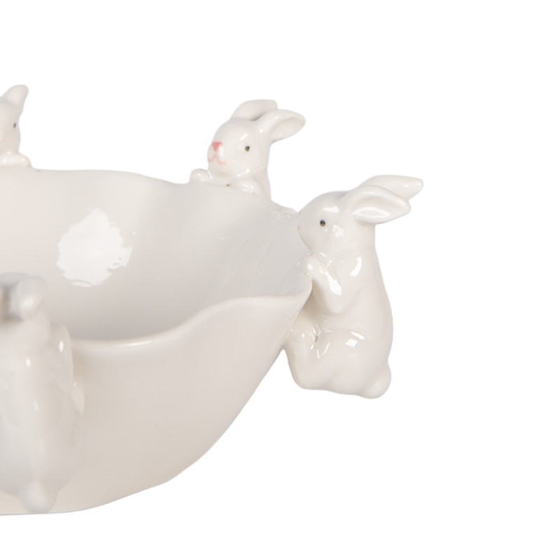 Clayre & Eef Bol de décoration Lapin 21x20x7 cm Blanc Céramique