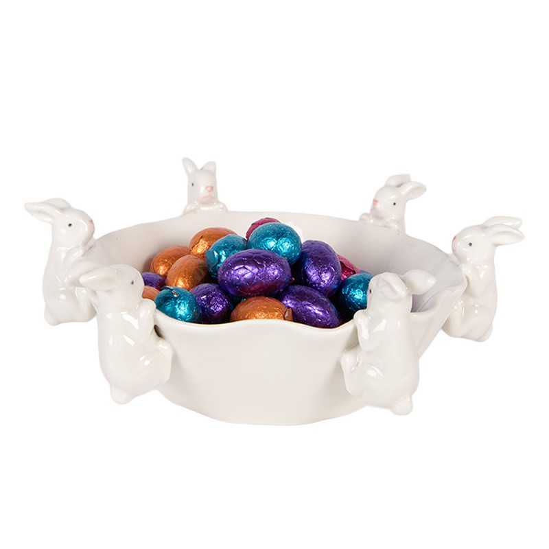 Clayre & Eef Bol de décoration Lapin 21x20x7 cm Blanc Céramique