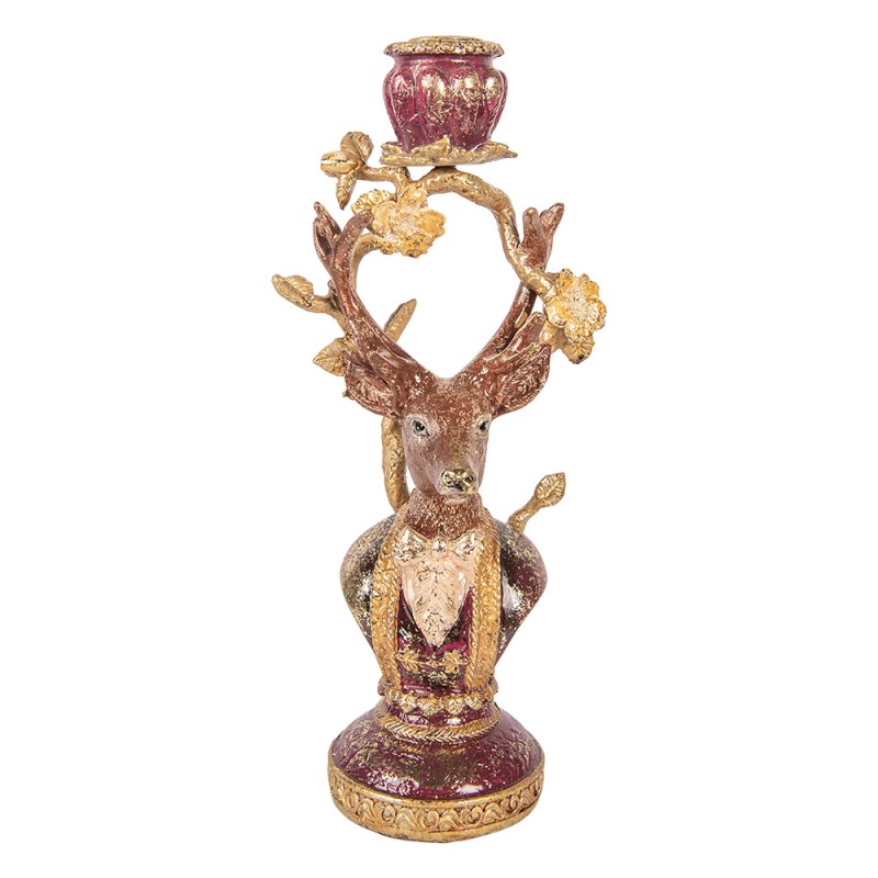 Clayre & Eef Kandelaar Hert 14x11x31 cm Bruin Kunststof