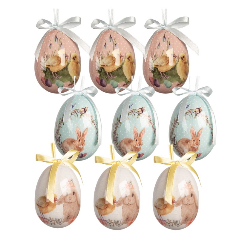 Clayre & Eef Easter ornament set of 9 Ø 5x8 cm Blue Plastic