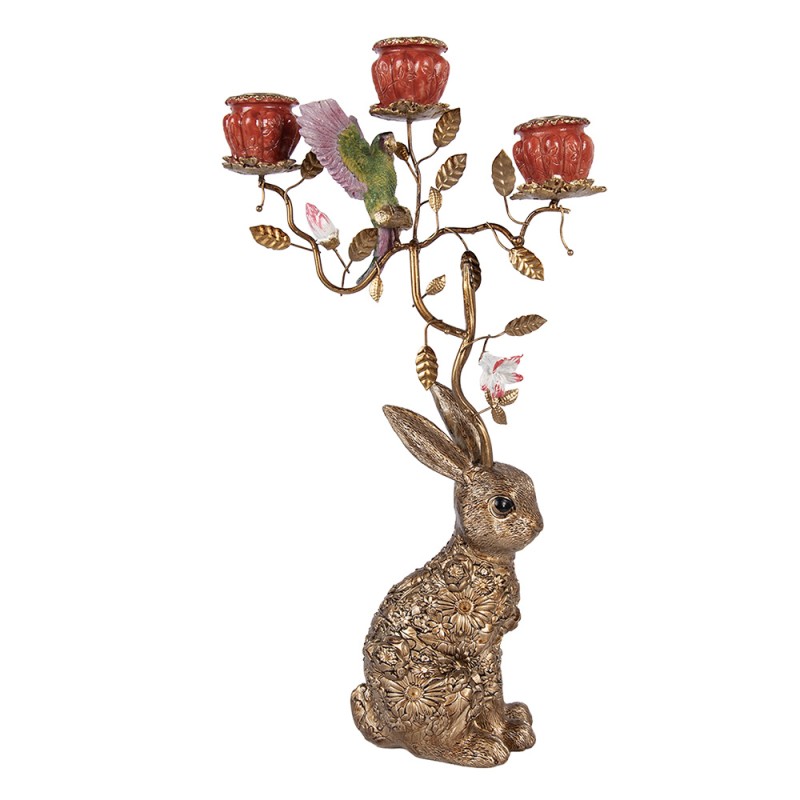 Clayre & Eef Candle holder Rabbit 24x10x47 cm Gold colored Plastic