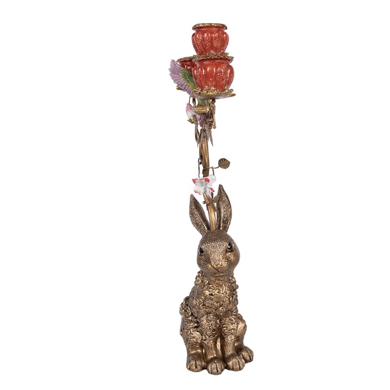 Clayre & Eef Candle holder Rabbit 24x10x47 cm Gold colored Plastic