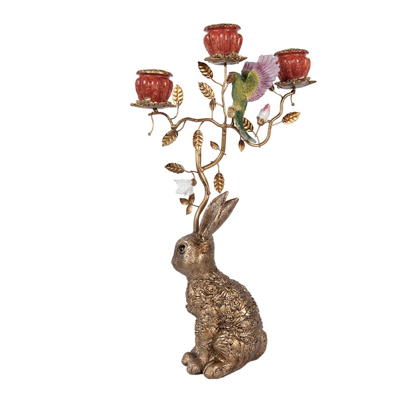 Clayre & Eef Candle holder Rabbit 24x10x47 cm Gold colored Plastic