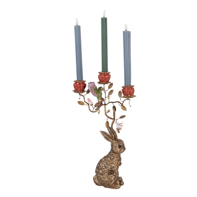 Clayre & Eef Candle holder Rabbit 24x10x47 cm Gold colored Plastic