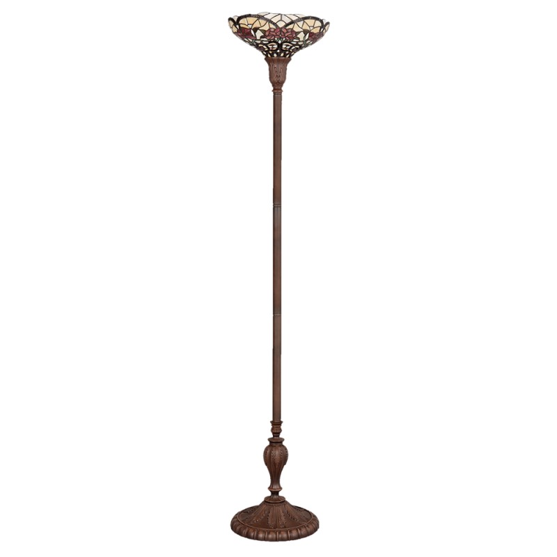 Lumilamp Lampadaire Tiffany Ø 35x180 cm Beige Rouge Verre Fleurs