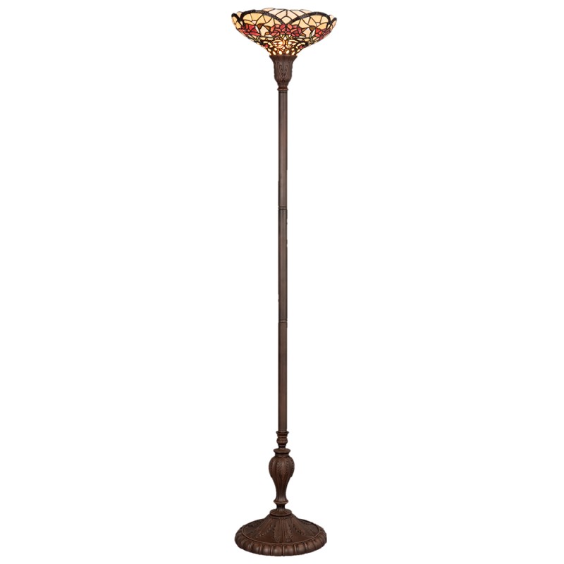 Lumilamp Lampadaire Tiffany Ø 35x180 cm Beige Rouge Verre Fleurs
