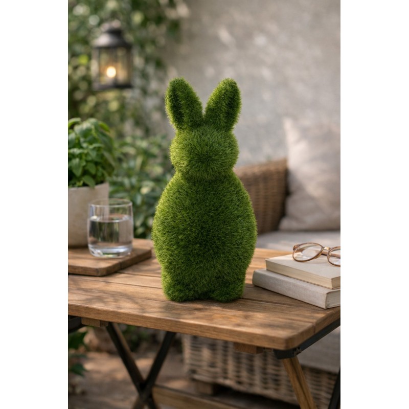 Clayre & Eef Decorative Figurine Rabbit Ø 7x14 cm Green Plastic