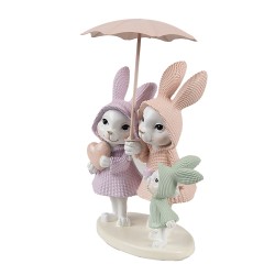 Clayre & Eef Decorative Figurine Rabbits 11x10x17 cm White Pink Leather