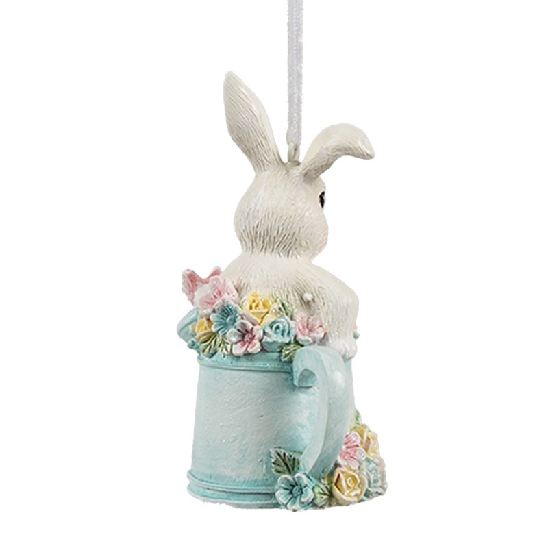 Clayre & Eef Ciondolo di Pasqua Coniglio 8x4x10 cm Bianco Blu Plastica