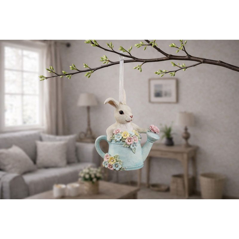 Clayre & Eef Ciondolo di Pasqua Coniglio 8x4x10 cm Bianco Blu Plastica