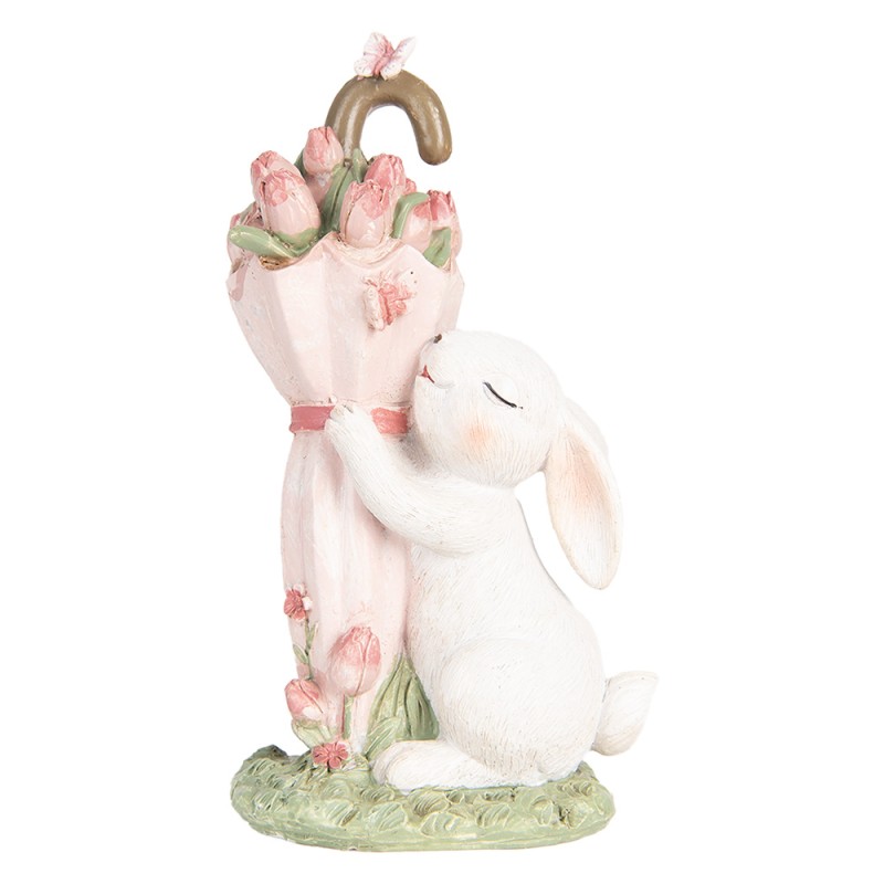 Clayre & Eef Decoratie Beeld Konijn 15 cm Wit Roze Kunststof