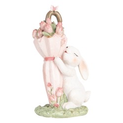 Clayre & Eef Decoratie Beeld Konijn 15 cm Wit Roze Kunststof