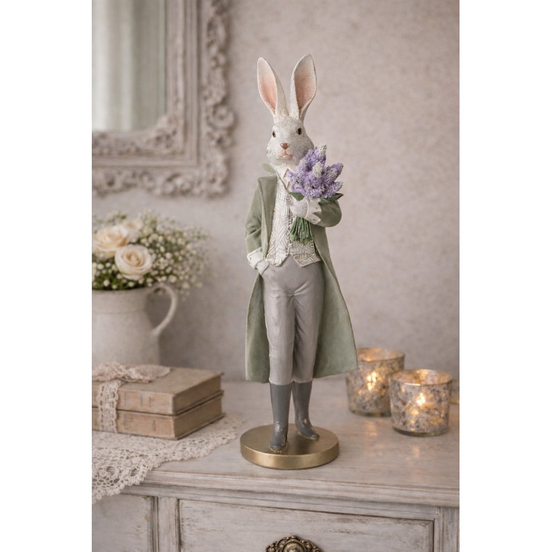 Clayre & Eef Dekorationsfigur Kaninchen 17x15x53 cm Weiß Kunststoff