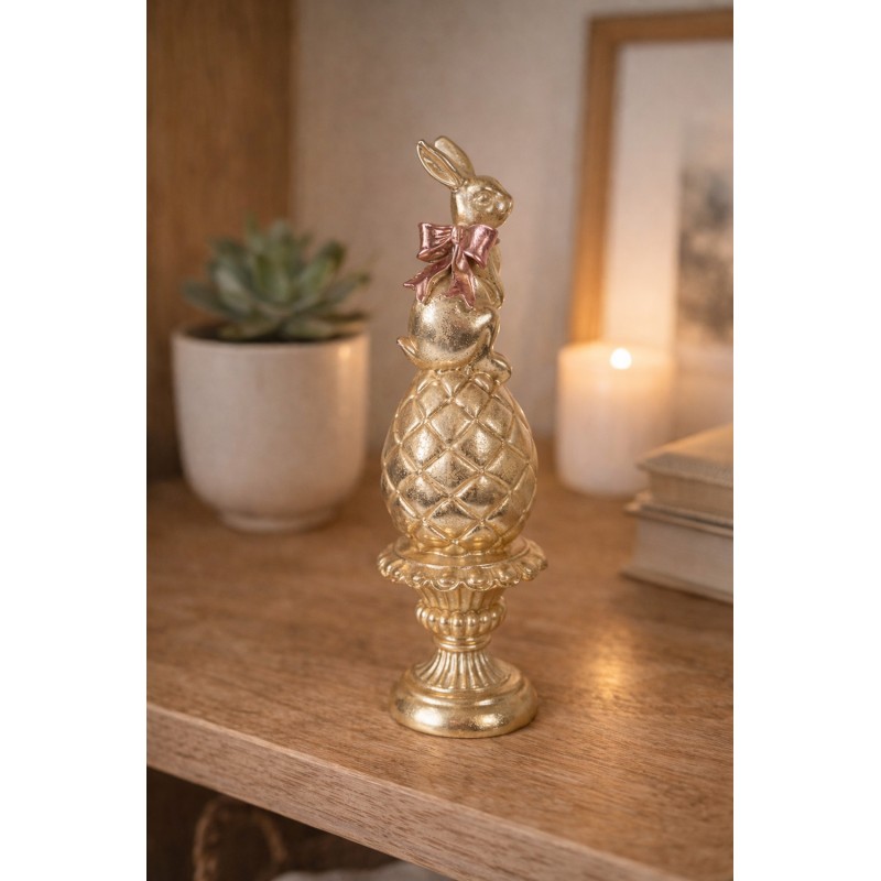 Clayre & Eef Dekorationsfigur Kaninchen Ø 8x28 cm Goldfarbig Kunststoff