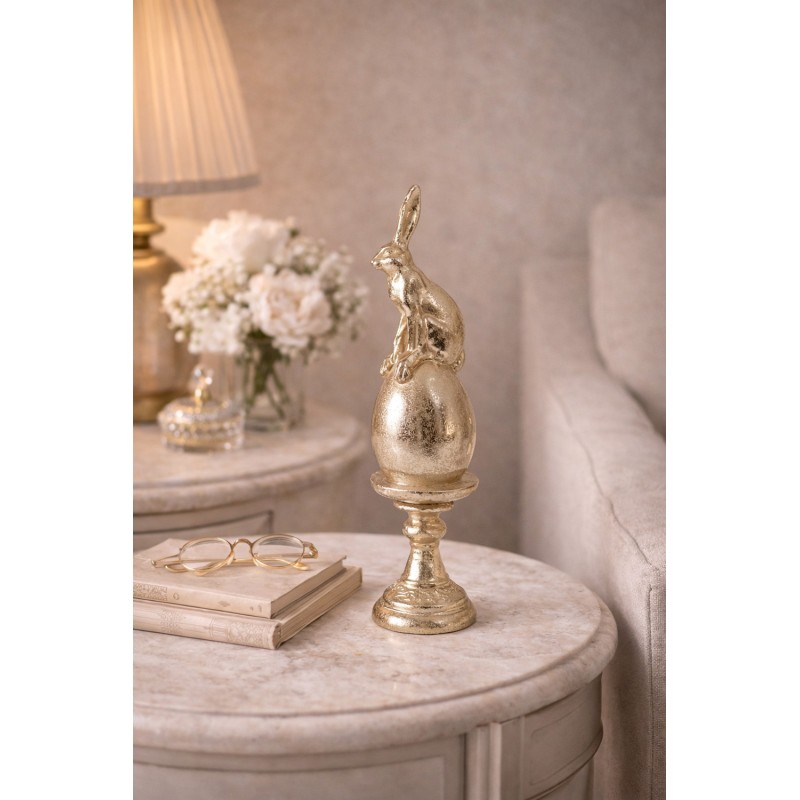 Clayre & Eef Decoratie Beeld Konijn Ø 6x26 cm Goudkleurig Kunststof