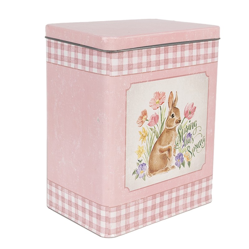 Clayre & Eef Blikken Bewaardoos 21x15x25 / 18x13x22 cm Blauw Roze Metaal Konijn