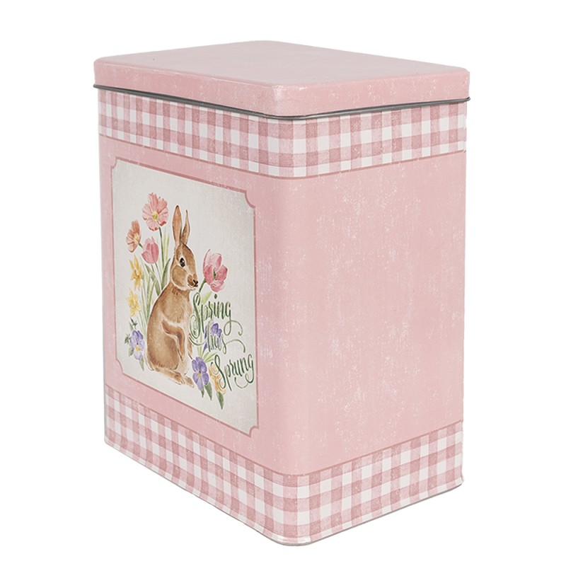 Clayre & Eef Blikken Bewaardoos 21x15x25 / 18x13x22 cm Blauw Roze Metaal Konijn