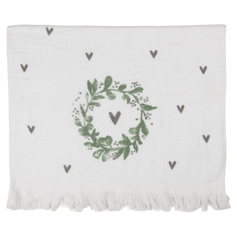 Clayre & Eef Gästehandtuch 40x66 cm Weiß Baumwolle Herz