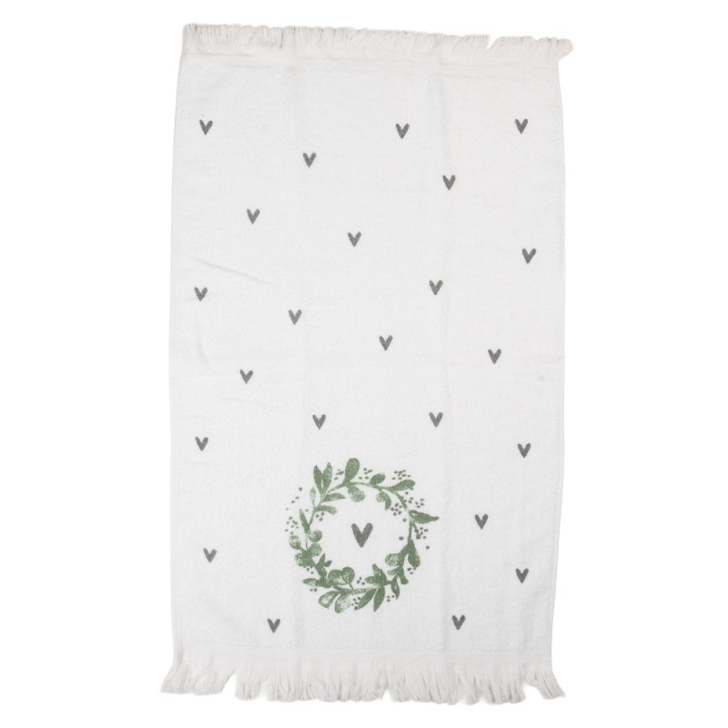 Clayre & Eef Gästehandtuch 40x66 cm Weiß Baumwolle Herz