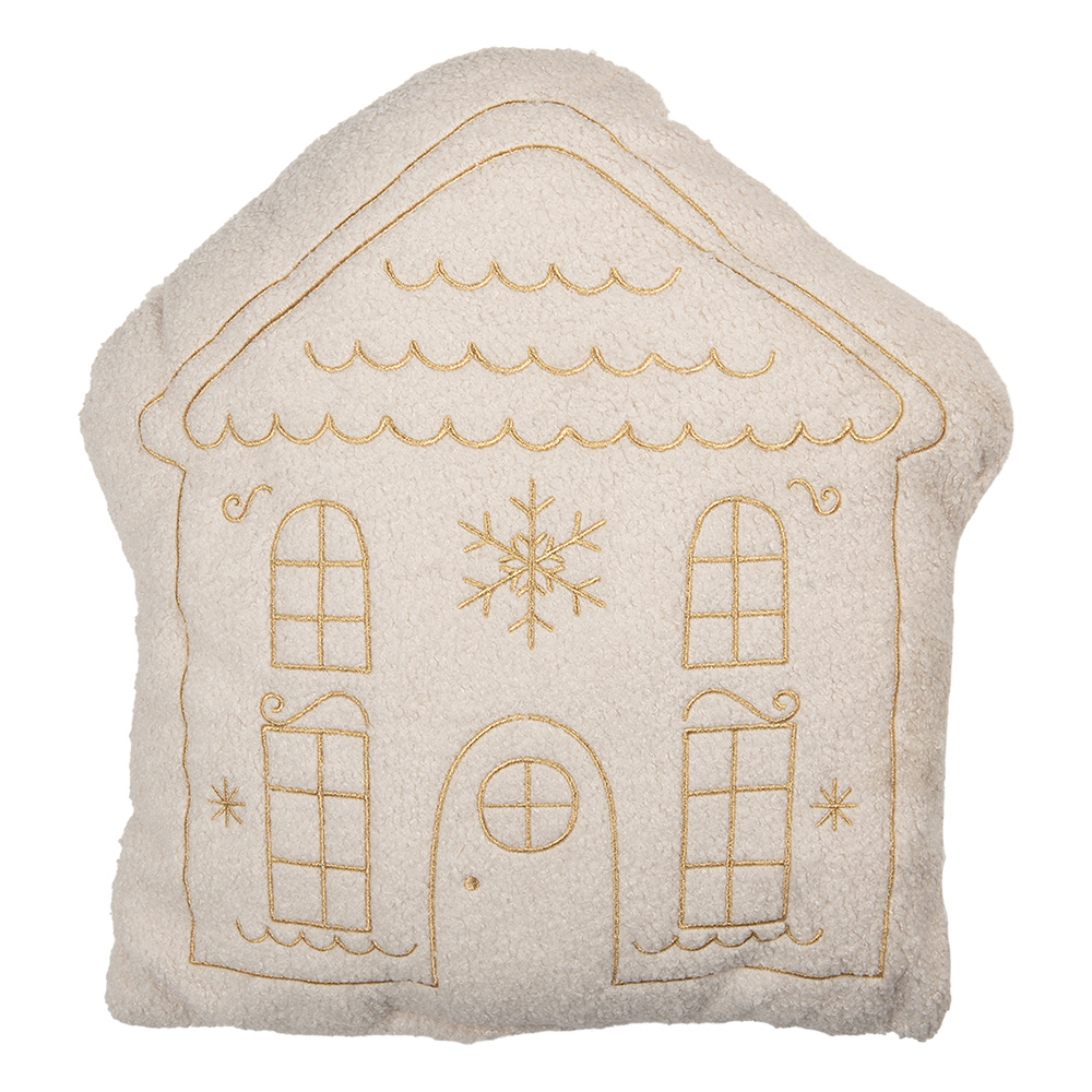 Clayre & Eef Sierkussen Huis 45x40x10 cm Wit Polyester Kerst afbeelding